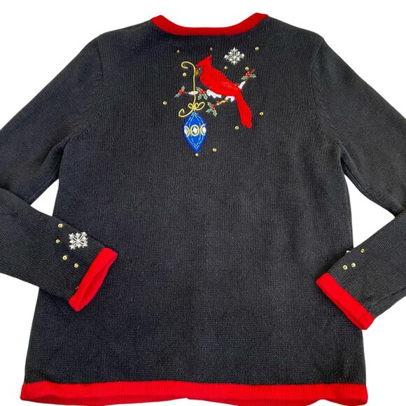Kim Rogers Sz SP Vtg 90s Knitted Holiday Cardigan Boho Embroidered Beaded - Picture 13 of 16